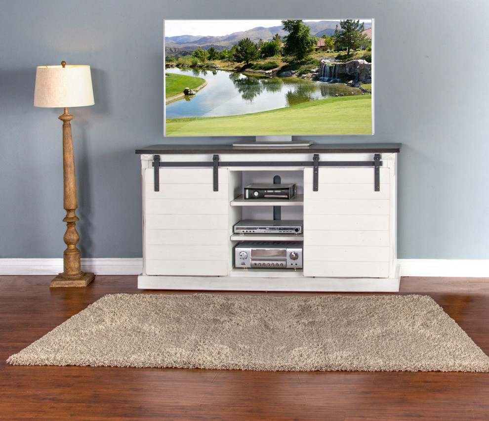 65 quotTV Stand Media Console Sliding Barn Doors White Modern Farmhouse   Farmhouse   Entertainment Centers And Tv Stands   by Sideboards and Things  Houzz