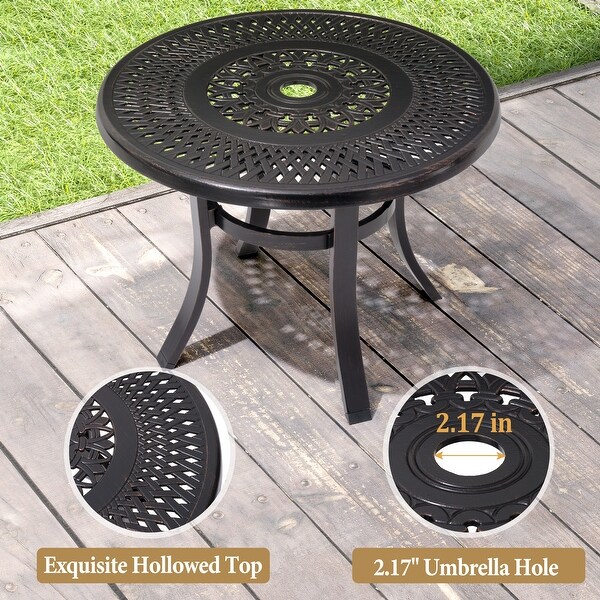 Cast Aluminum Patio Side Table Outdoor Round Table with Umbrella Hole