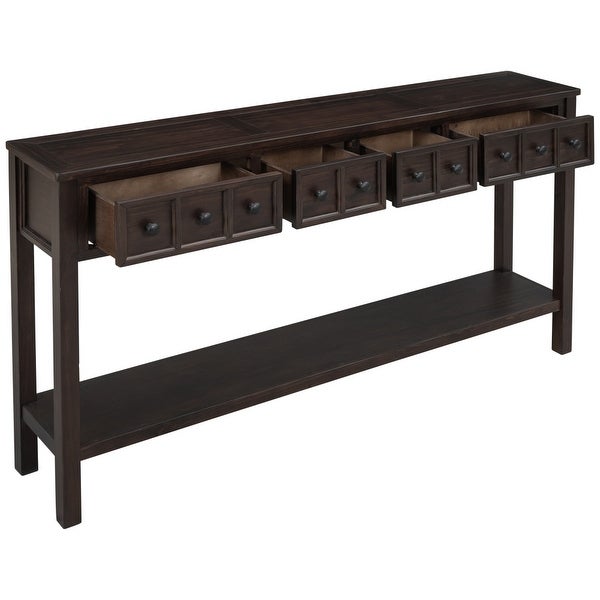 Rustic Console Table with Drawers and Bottom Shelf