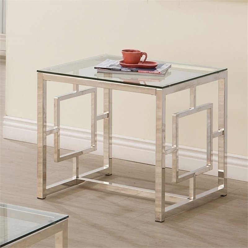 Bowery Hill Contemporary Metal Square Glass Top End Table in Nickel   Side Tables And End Tables   by Homesquare  Houzz