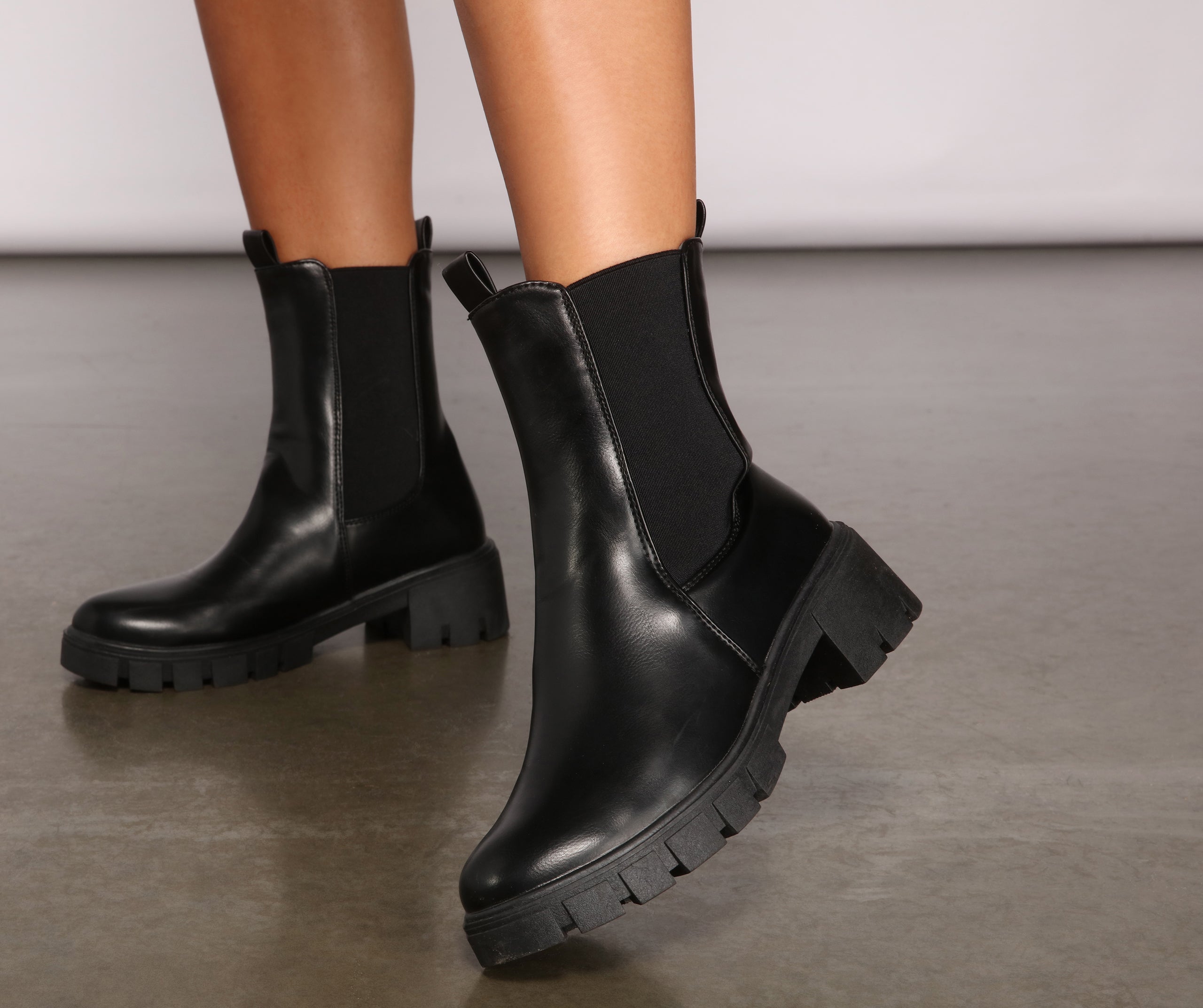 Level Up Faux Leather Lug Sole Booties