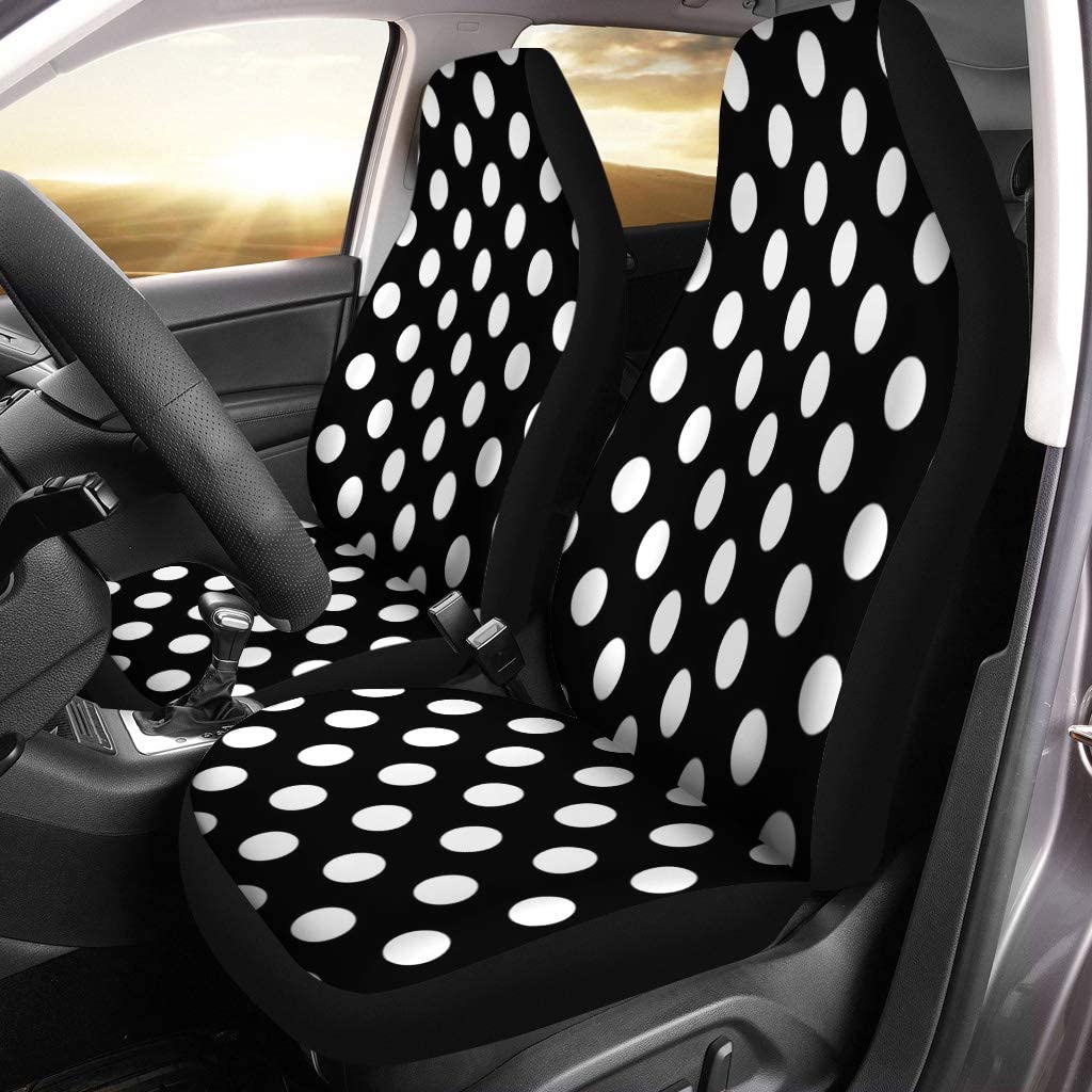 FMSHPON Set of 2 Car Seat Covers White Dots Black Universal Auto Front Seats Protector Fits for Car，SUV Sedan，Truck