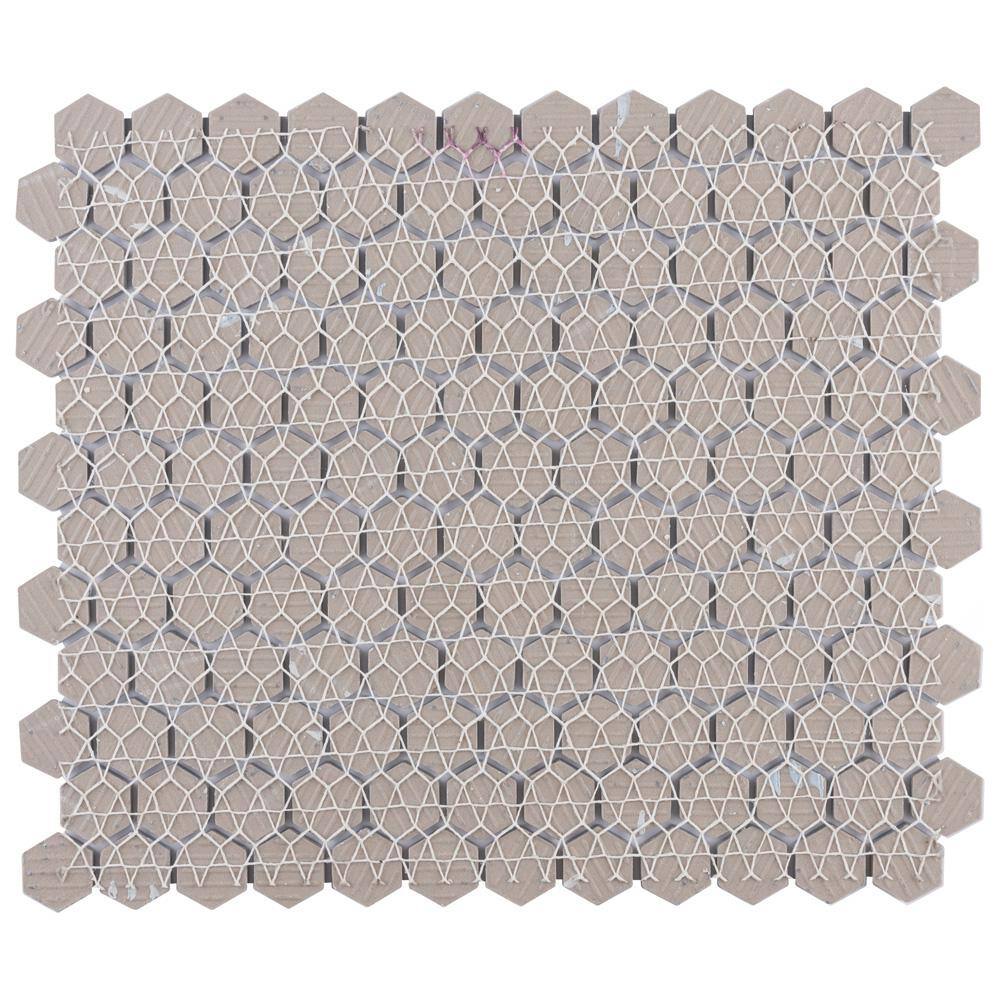 Merola Tile Metro 1 in. Hex Glossy White with Flower 10-14 in. x 11-78 in. Porcelain Mosaic Tile (8.6 sq. ft.Case) FXLM1HGH