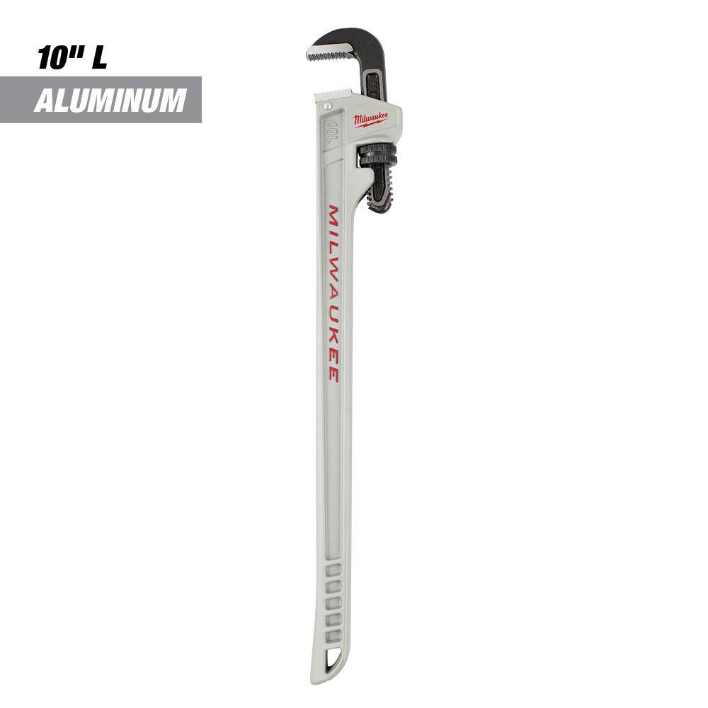 MW 10 in. Aluminum Pipe Wrench with Power Length Handle with 2.5 in. Basin Wrench (2-Piece) 48-22-7213-48-22-7002