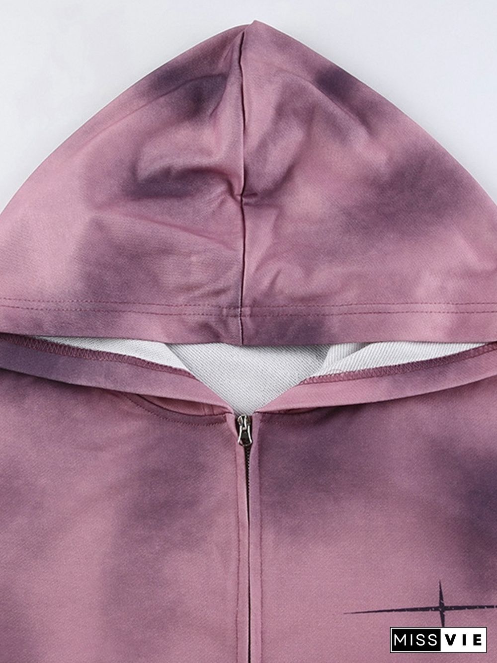 Tie Dye Print Zip Up Oversized Hoodie