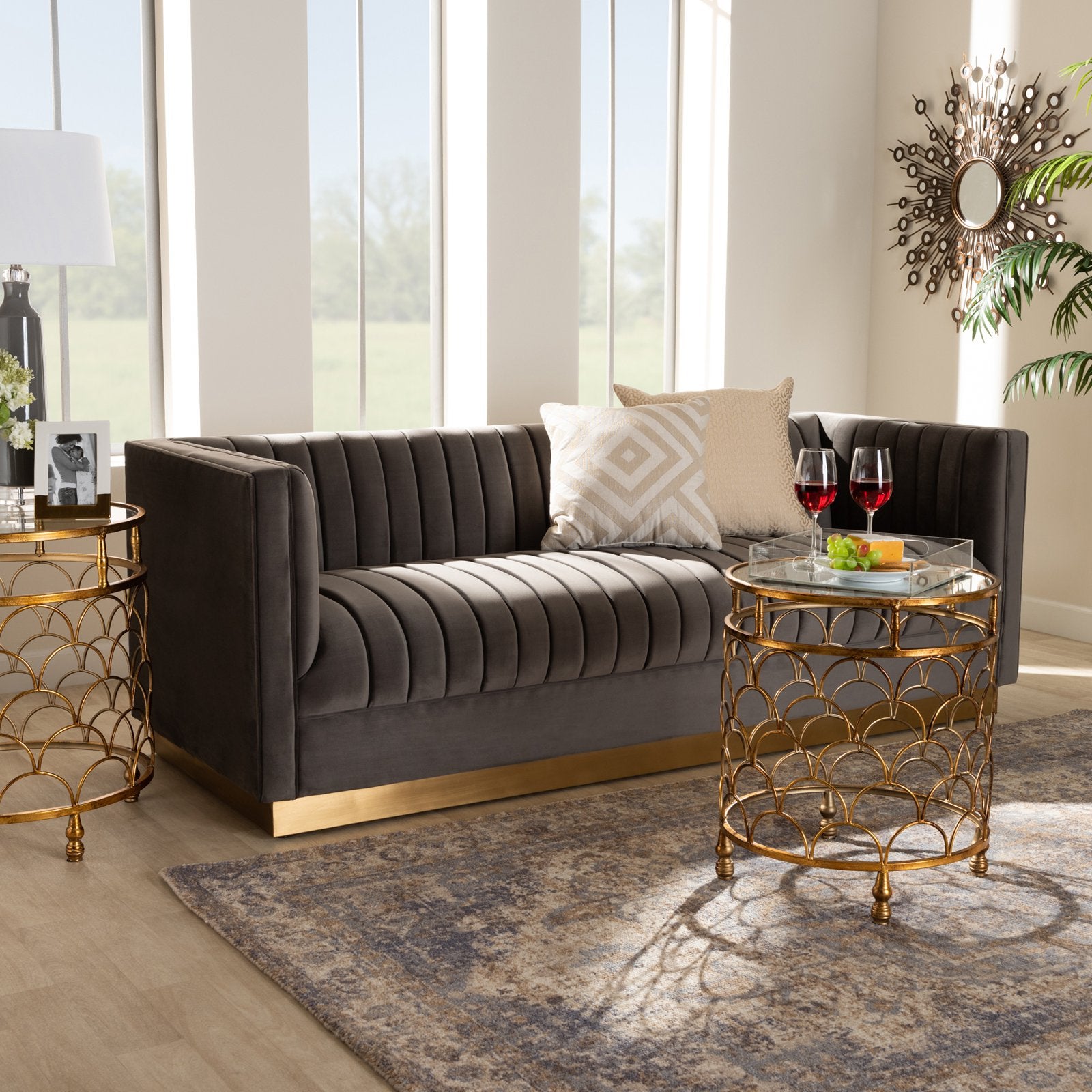 Baxton Studio Aveline Glam / Luxe Velvet Upholstered Sofa