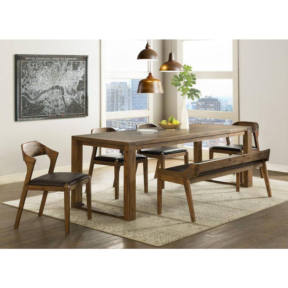 Boraam Rasmus 6-Piece Rectangular Chestnut Wire-Brush Acacia Wood Dining Set 77339