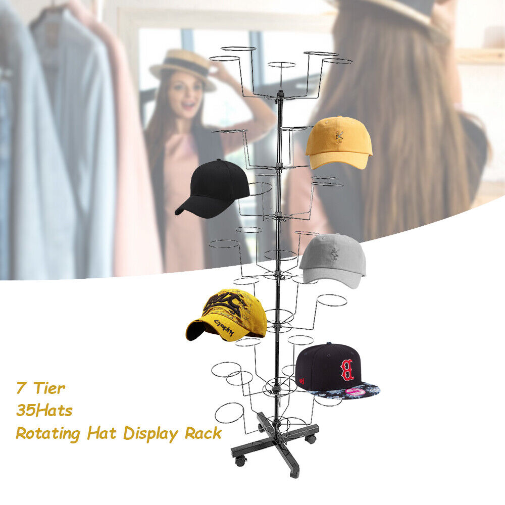 OUKANING 7 Tiers Metal Rotating Freestanding Display Stand Hat Cap Wigs Display