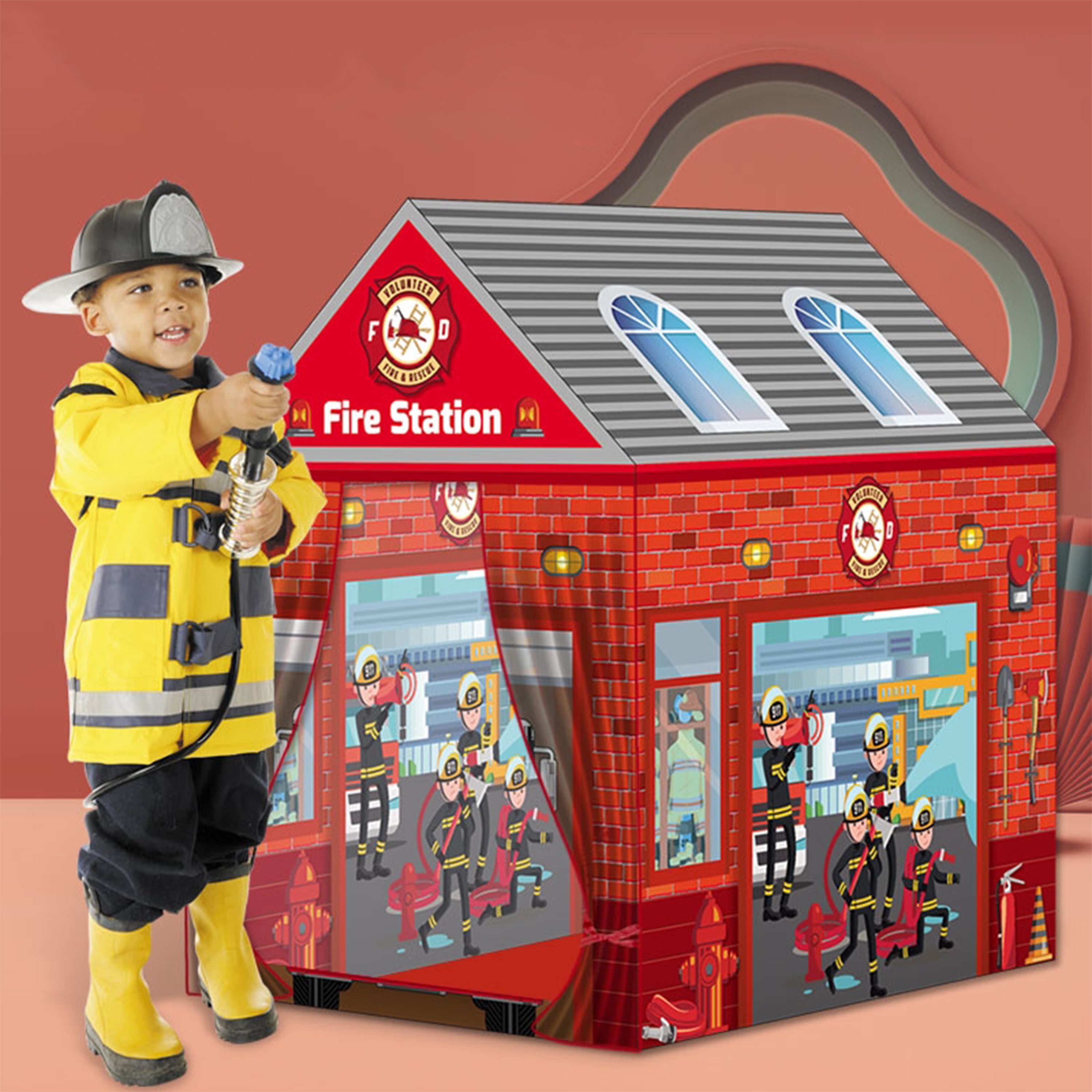 Kids Play Tents Fire Station Play Tent for Boys Girls School Toys for Indoor and Outdoor Portable Games Children Playhouse with Roll-up Door and Windows,Best Gift