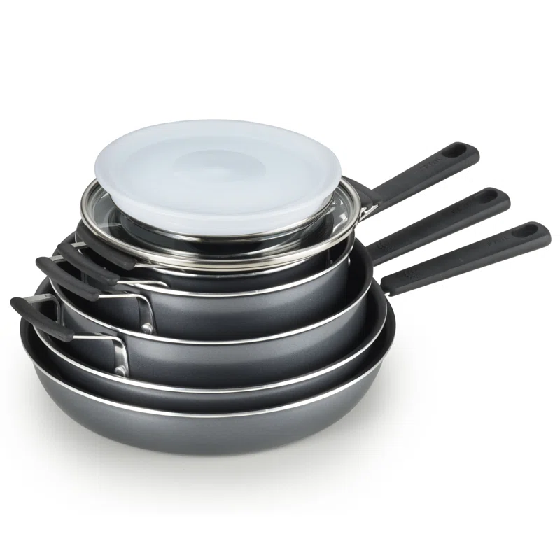 T-fal B063SC74 12-Piece Nonstick Cookware Set with Lids in Grey