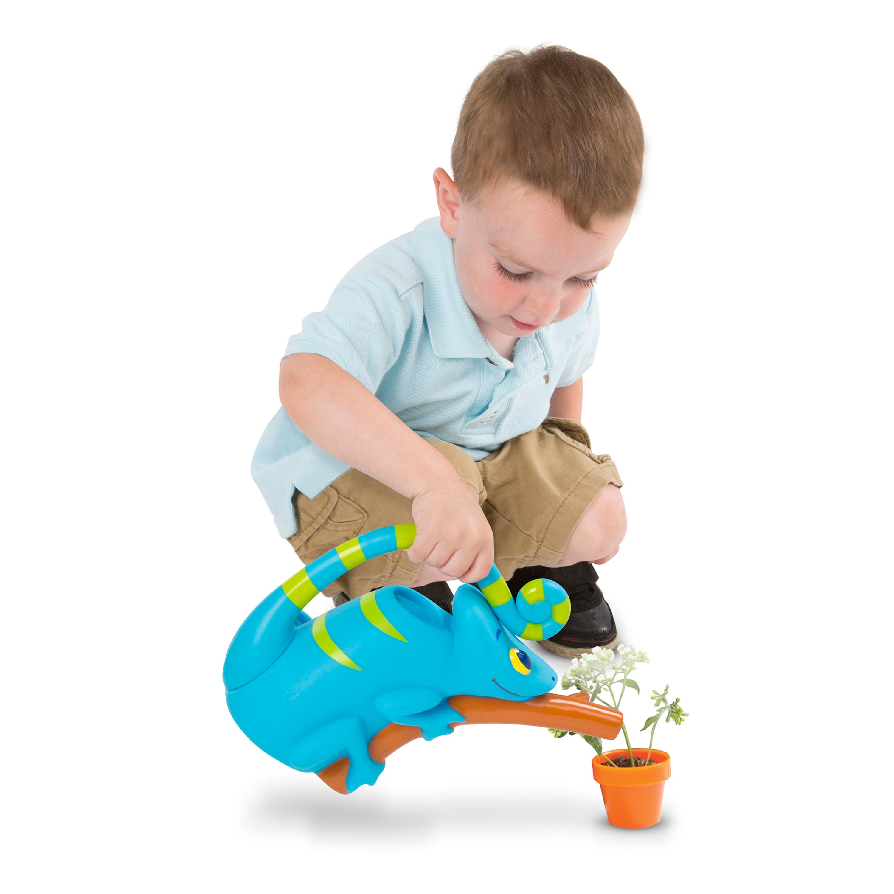 Melissa and Doug Sunny Patch Camo Chameleon Watering Can With Tail Handle and Branch-Shaped Spout