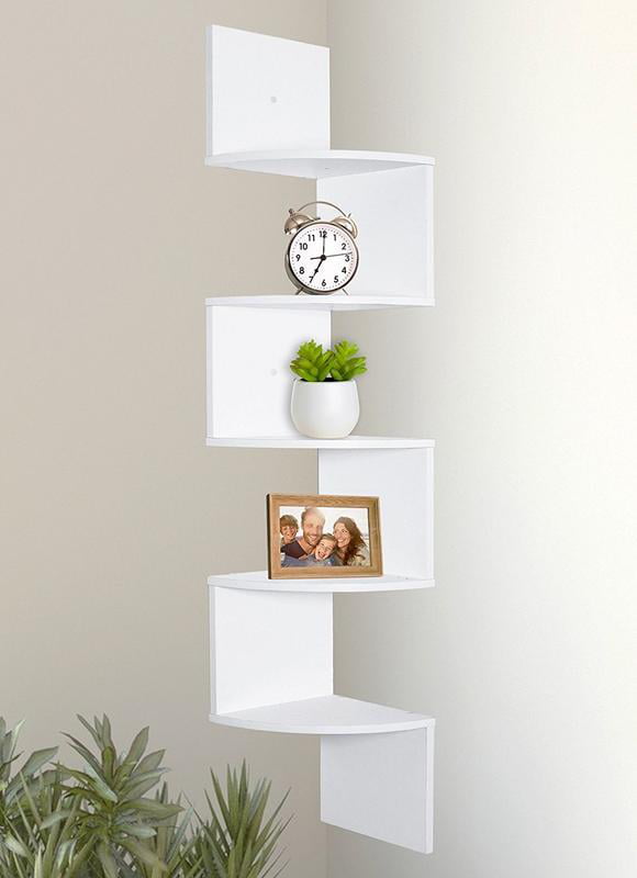 Greenco 5 Tier Wood Floating Wall Mount Corner Shelves White Finish