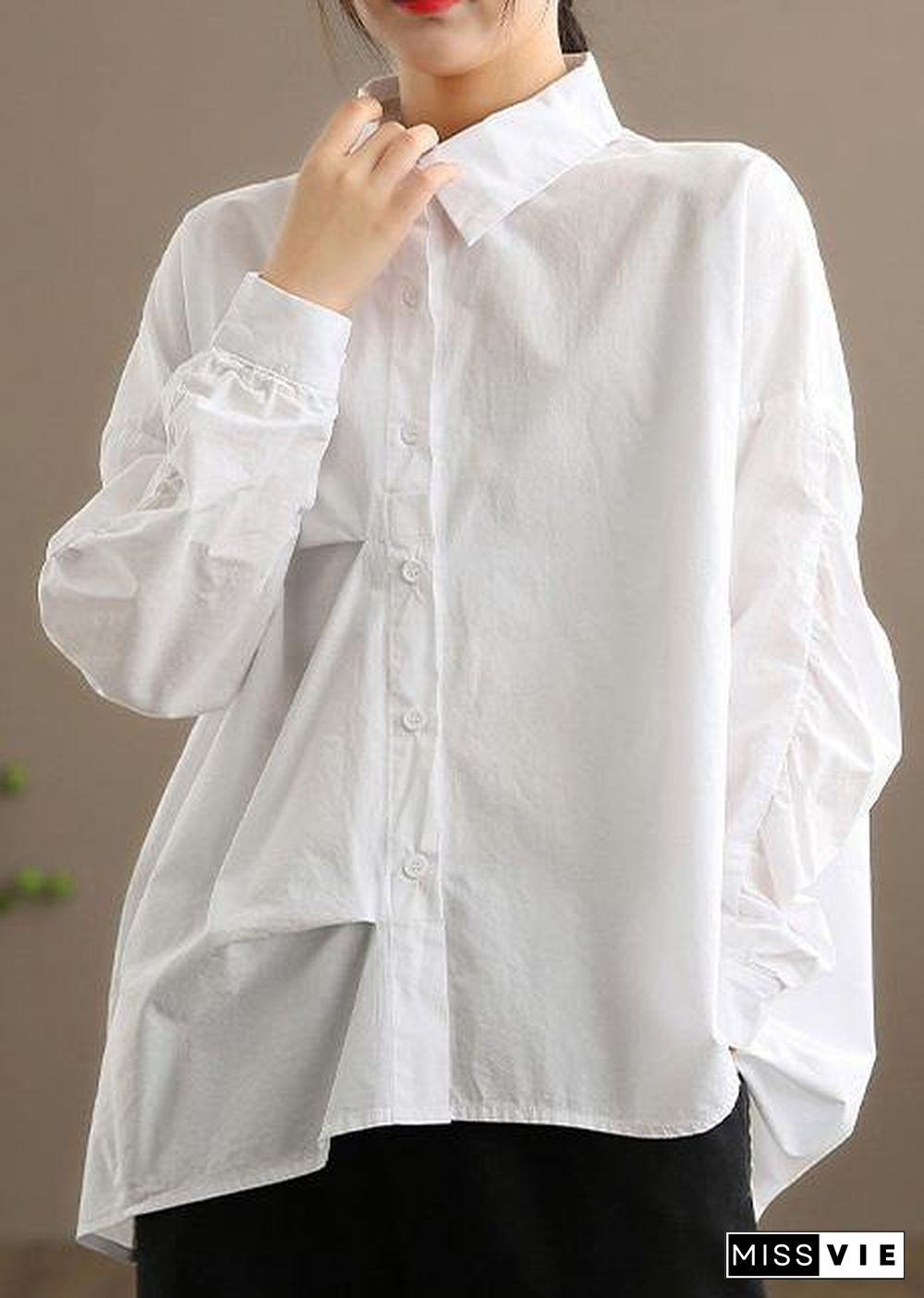 Style White Clothes For Women Lapel Button Down Midi Spring Blouses