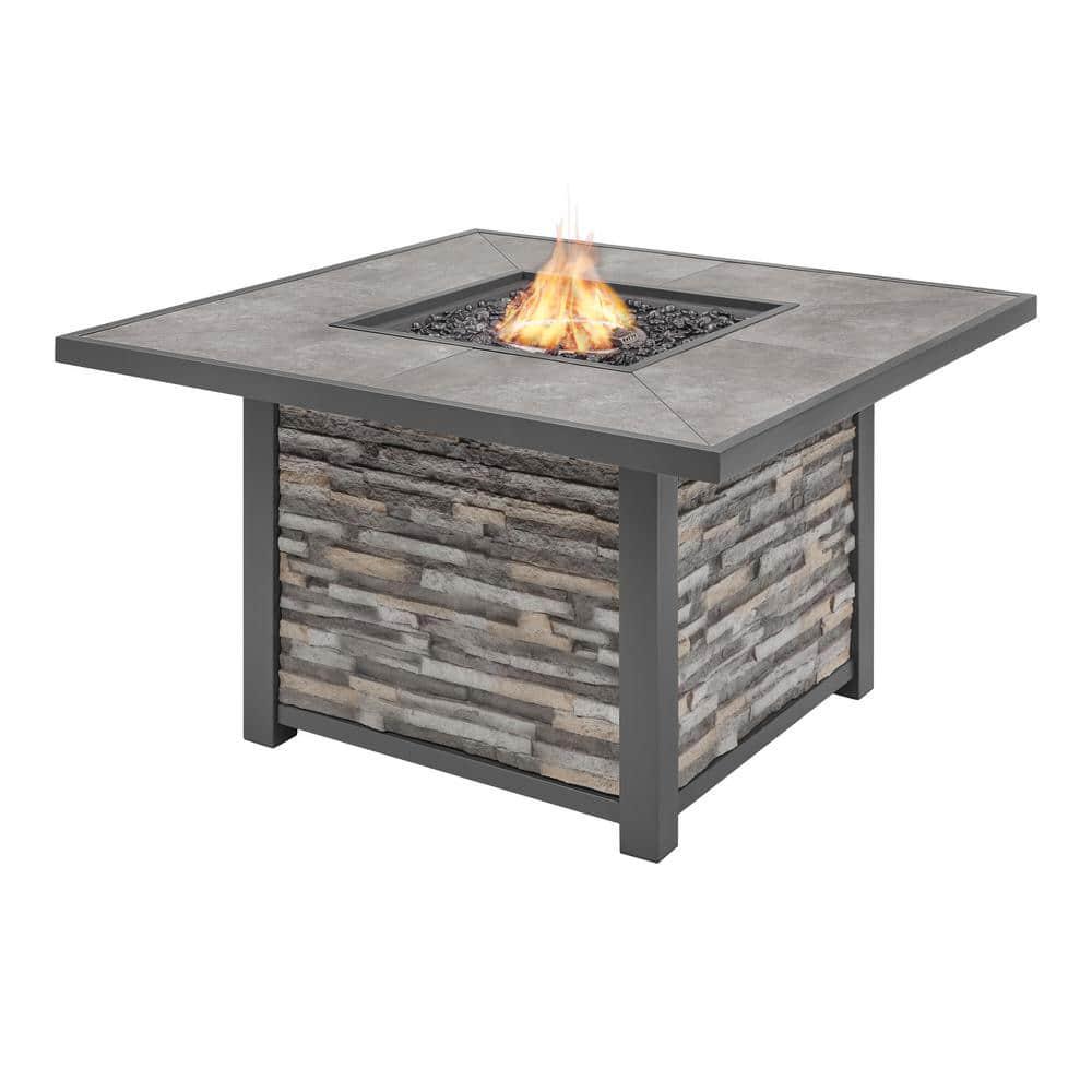 Home Decorators Collection Picanto 4409 in x 2559 in Square Steel Propane Gas Gray Fire Pit