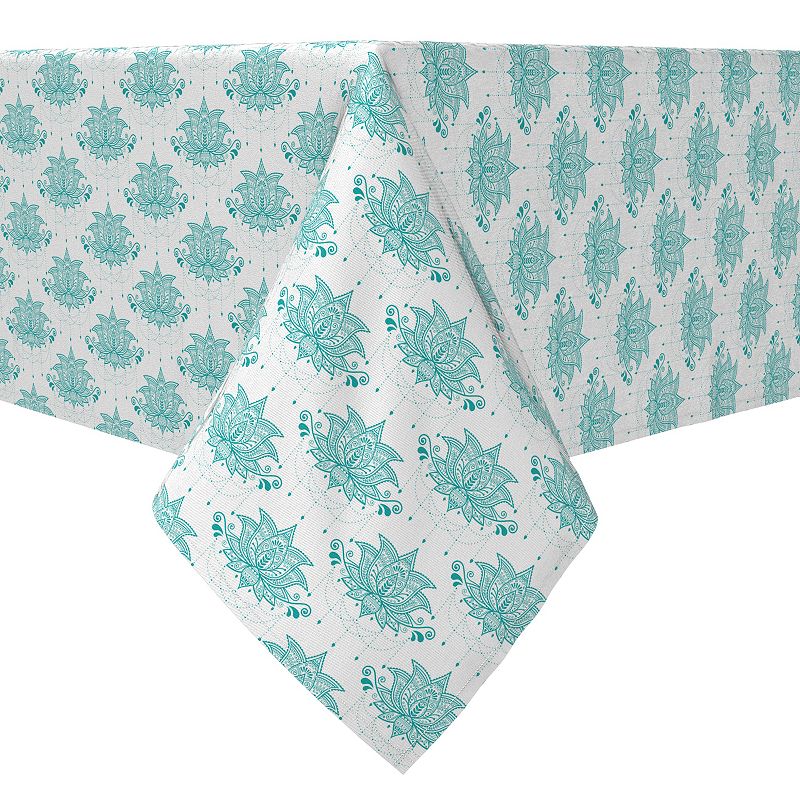 Rectangular Tablecloth， 100% Cotton， Turquoise Lotus Flower