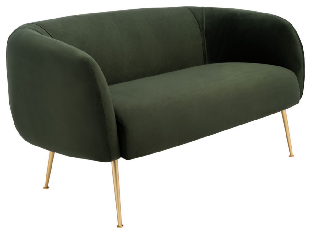 Patricia Poly Blend Loveseat Forest Green/Gold   Midcentury   Loveseats   by AED Luxury Home Decor  Houzz