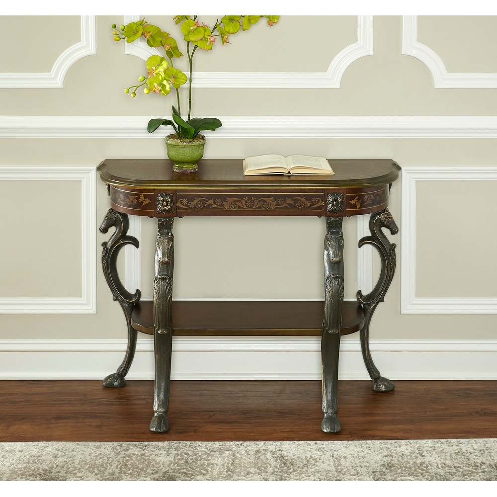 Linon Montpellier Floral Demilune Console Table