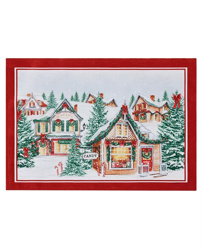 Elrene Storybook Christmas Village Holiday 4 Piece Placemat Set 19 x 13