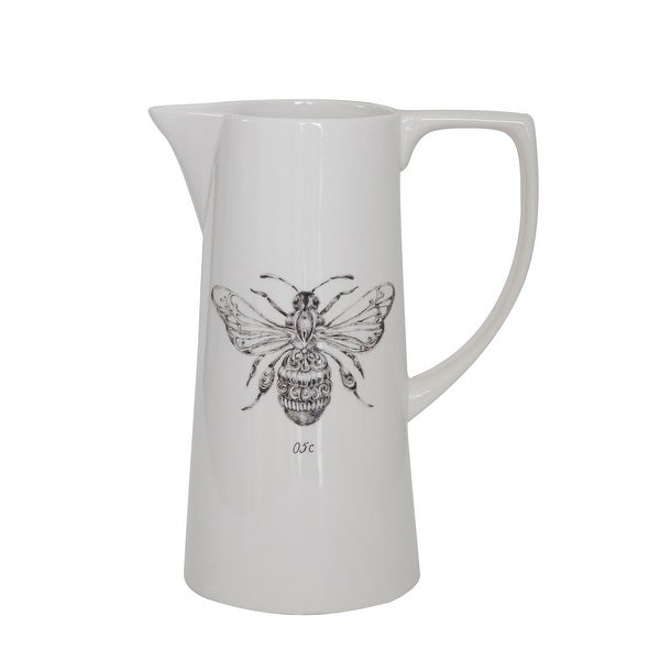 White Ceramic Pitcher with Bee Image