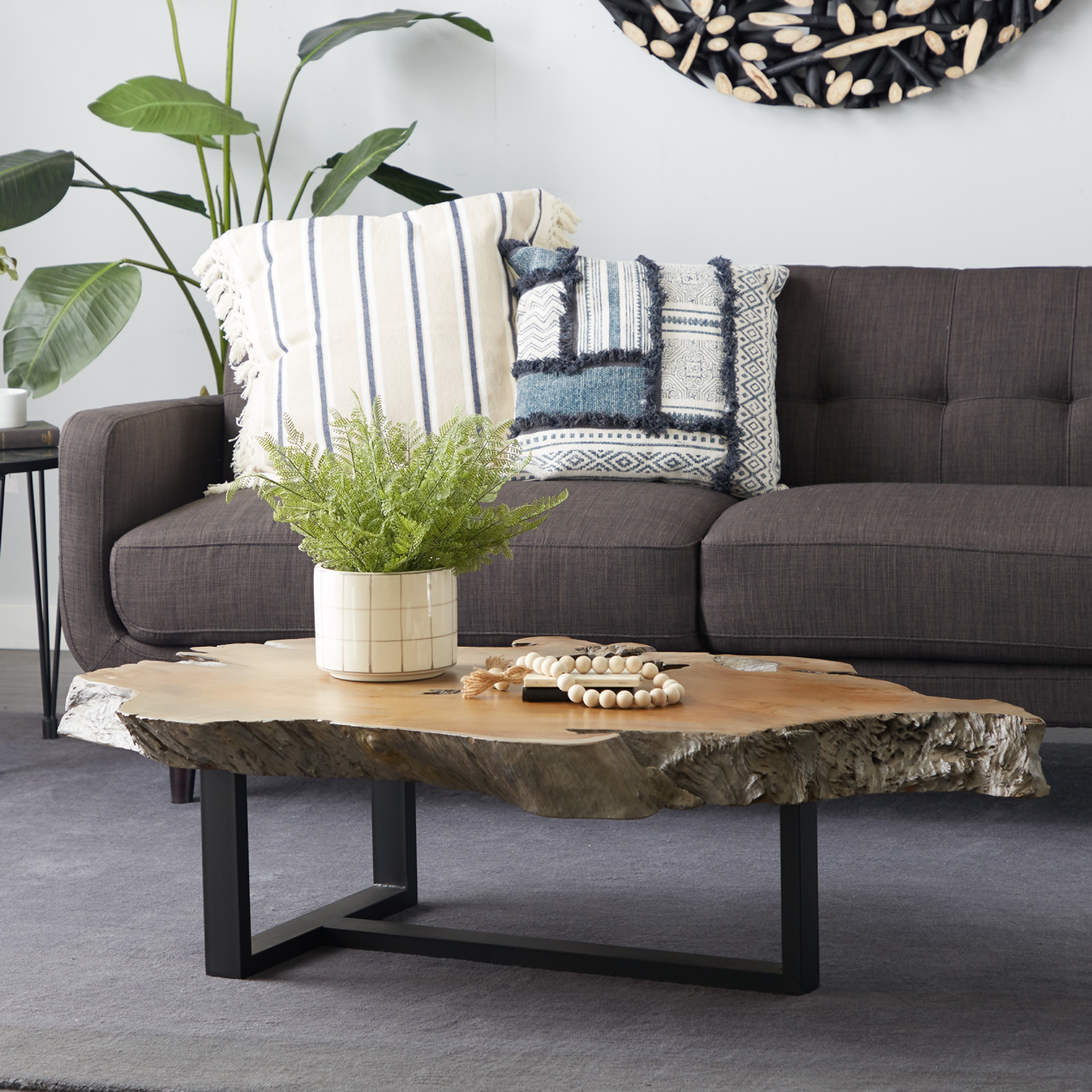 Brown Iron Contemporary Coffee Table 34 x 58 x 4