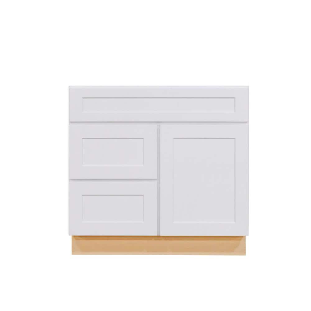 ProCraft Cabinetry Liberty Series Assembled 36 in W x 21 in D x 345 in H Sink Base Bath Vanity Cabinet Only With Left Drawers in White