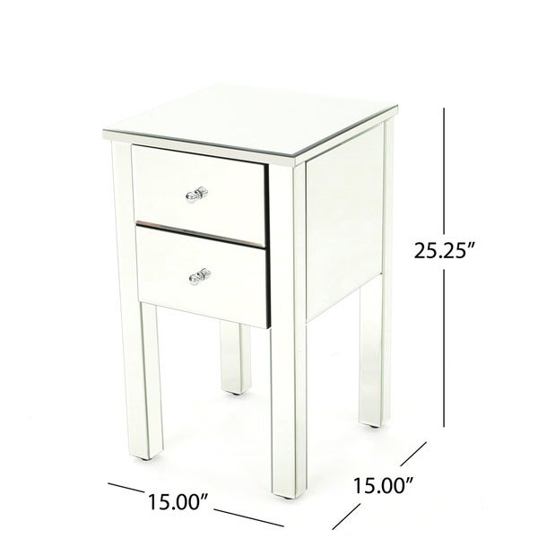 Amara Square Mirrored Cabinet 2-Drawer End Table by Christopher Knight Home