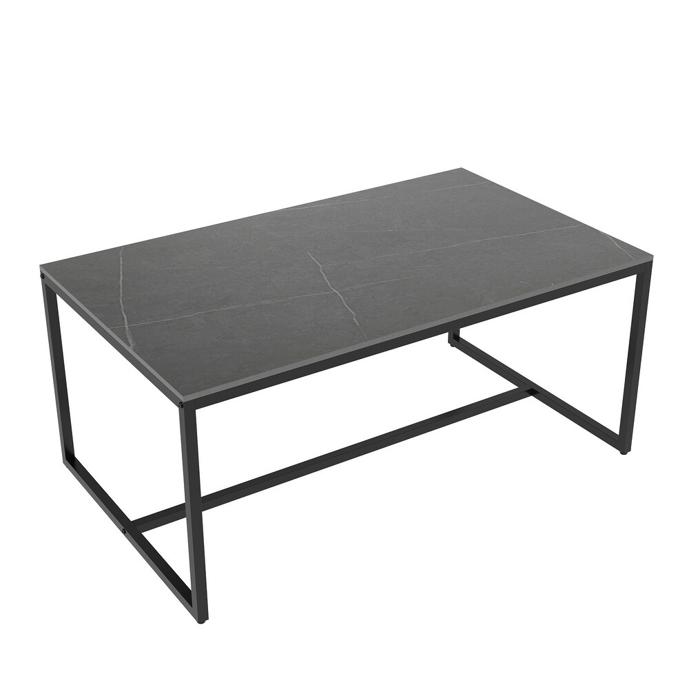 Frame Coffee Table Rectangular Cocktail Table Marble Metal Sofa Table   39.3x23.6x16.9in