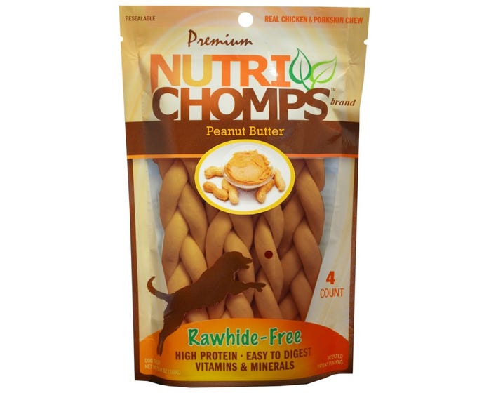 NutriChomps 6-inch Peanut Butter Braids， 4 Count Dog Chews