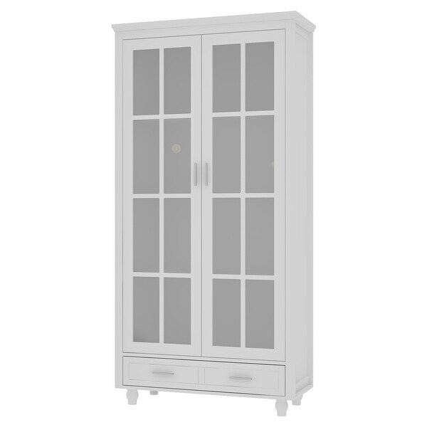 White Bookcase with Glass Doors Display Cabinet Bookshelf Organizer - 70.9