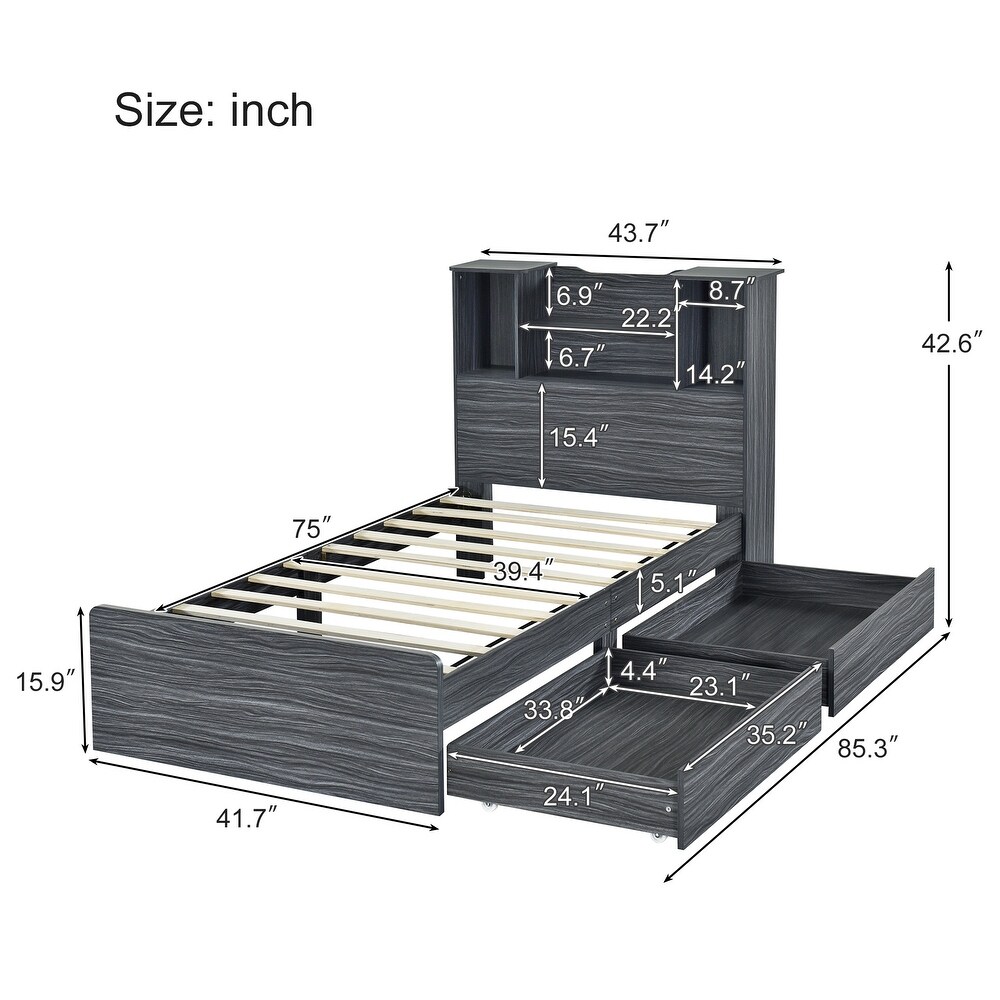 Twin Size Storage Platform Bed Frame