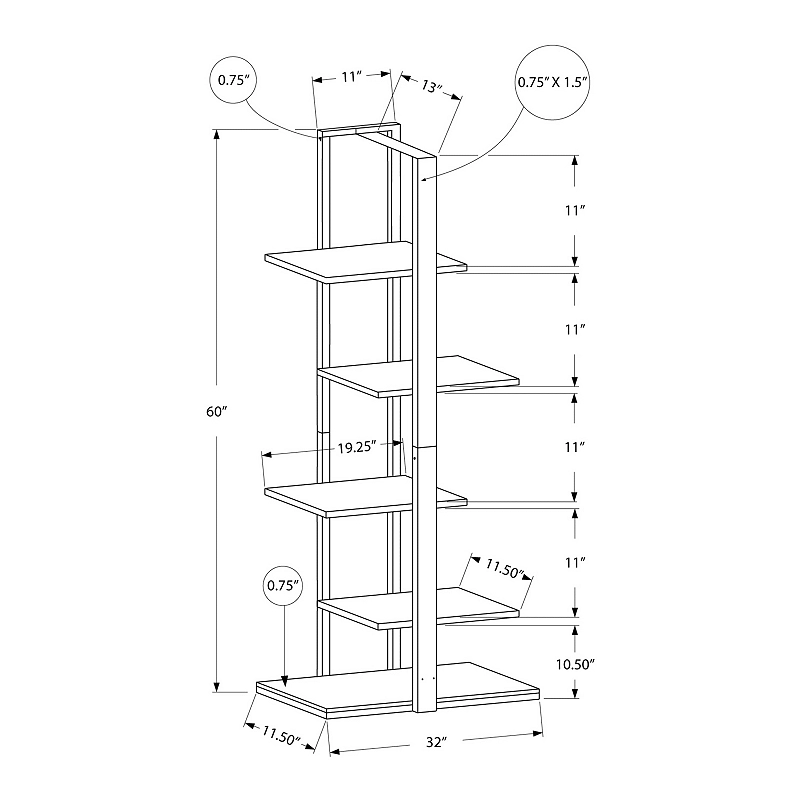 Monarch Open 5-Shelf Bookcase