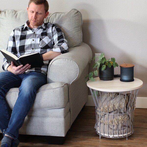 Wire Pedestal Modern End Table with MDF Pull-Open Tabletop