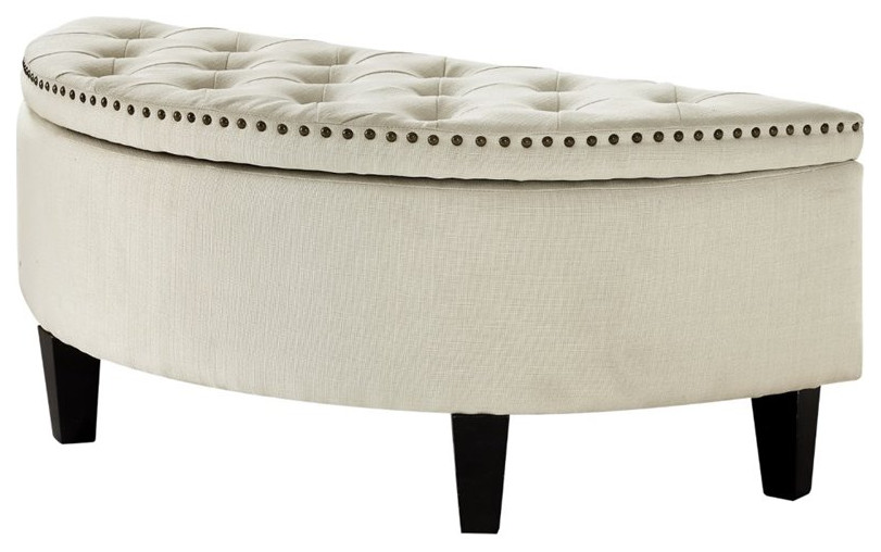 Posh Living Nathan Linen Fabric Half Moon Storage Ottoman in Cream/White   Transitional   Footstools And Ottomans   by Homesquare  Houzz