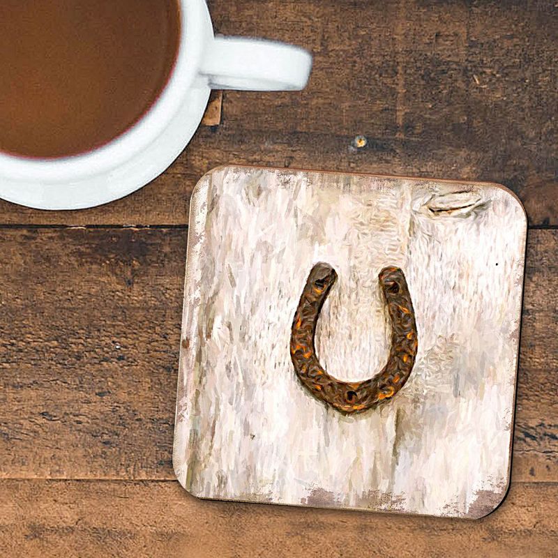 Horseshoe Art Wooden Cork Coasters Gift Set of 4 by Nature Wonders