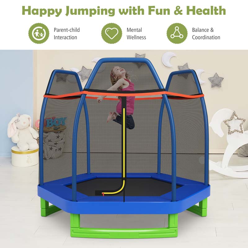 7 FT ASTM Certified Kids Trampoline Recreational Bounce Jumper with Safety Enclosure Net