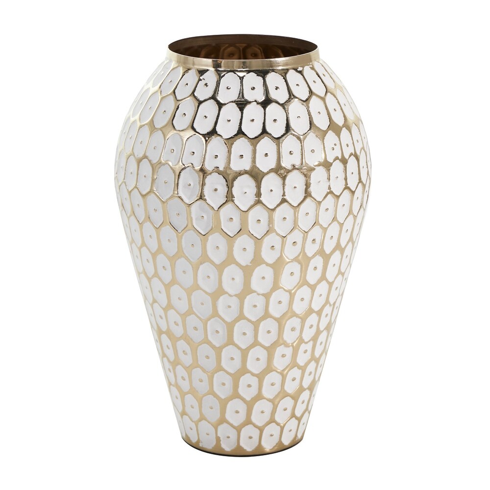 Gold Metal Geometric Dot Vase with White Accents