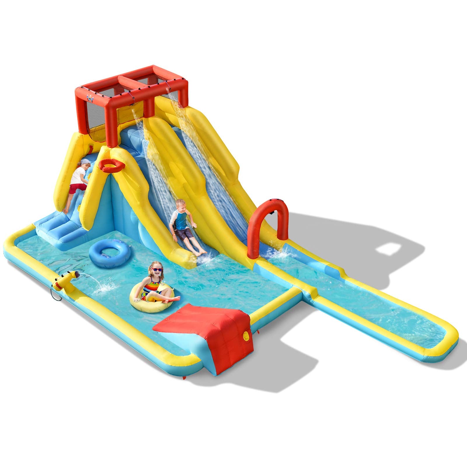 Inflatable Water Slide, 7 in 1 Double Long Slide Giant Water Park