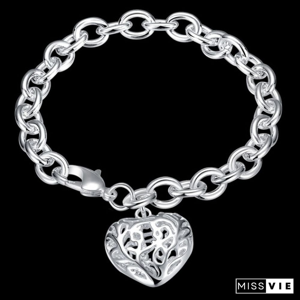 Fashion Jewelry 925 Sterling Silver Heart-Shape Chain Bracelets for Women