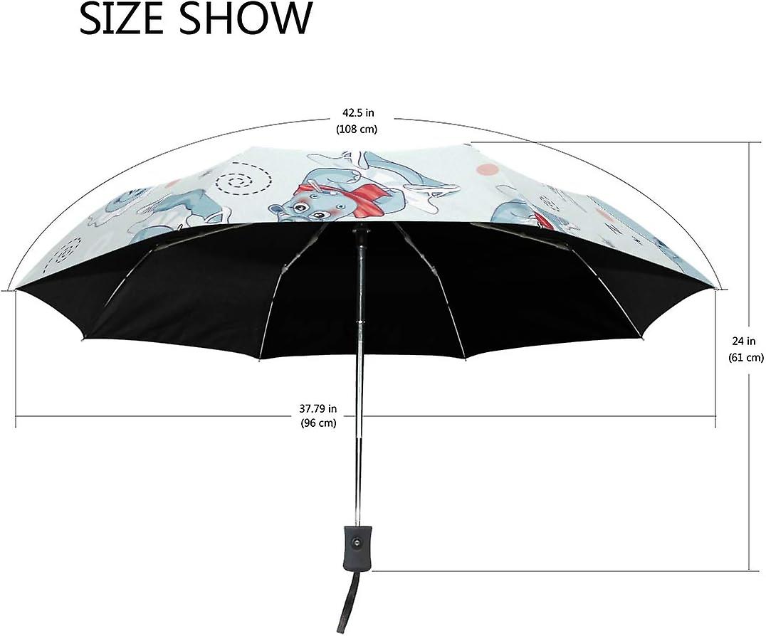 Travel Umbrella Automatic Windproof Foldable Umbrella Ballerina Hippopotamus