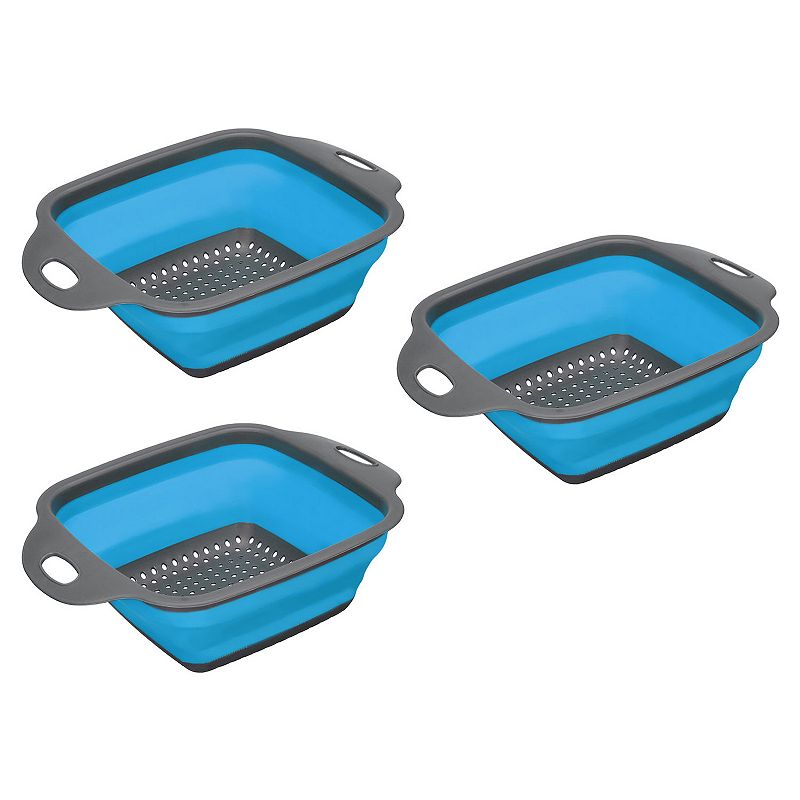 Collapsible Colander Set， 3 Pcs Silicone Square Foldable Strainer， Small