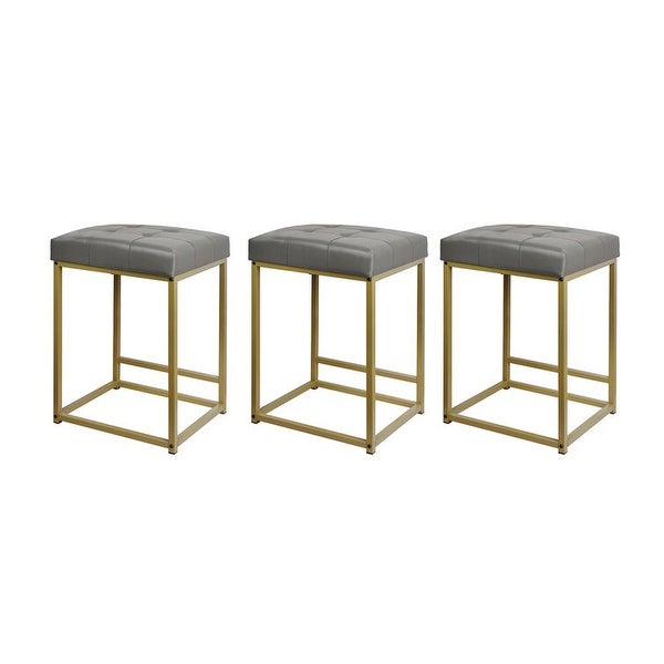 24 Inch Square Upholstered Metal Bar Stool with Fabric/Leather Seat，-Set of 3