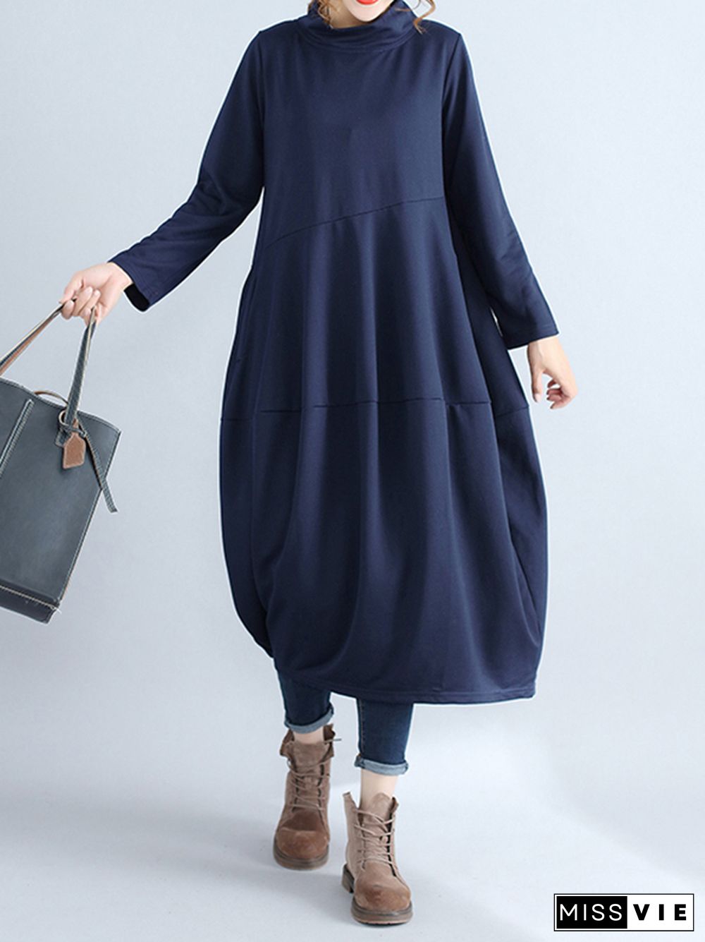 Casual Loose Plus Size Solid Color Hooded Midi Dresses