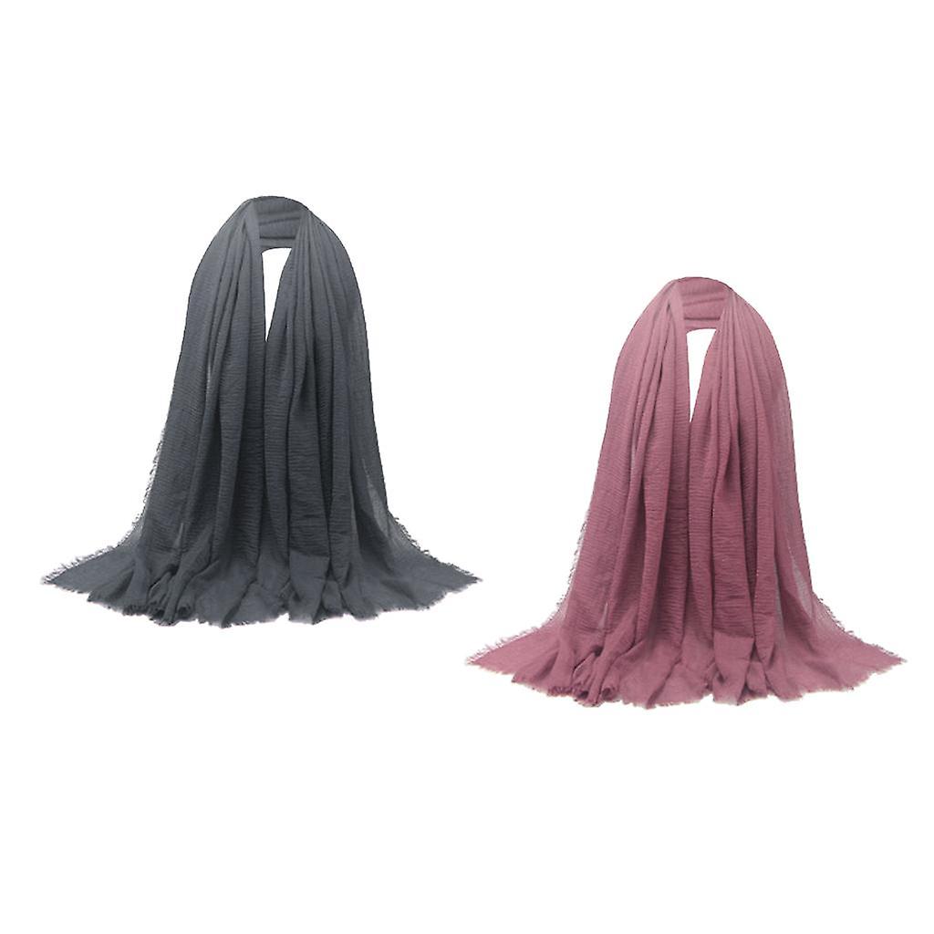 2 Pack Women's Stylish Cozy Long Scarf Solid Crinkle Hijab Head Scarves Wrap