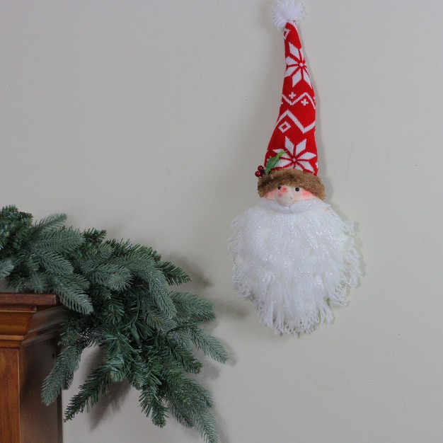 Santa Head With Glittered Foam Beard And Holly Berries Christmas Wall Decor