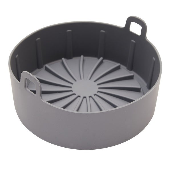 4-Piece Set Silicone Pot Basket with Handles， Brush， Tongs for Air Fryer Liner (6.3 In， Gray)