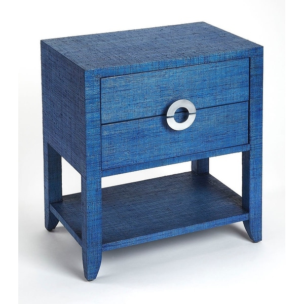 Offex Amelle Blue Raffia Rectangular End Table with 2 Storage Drawers - 16