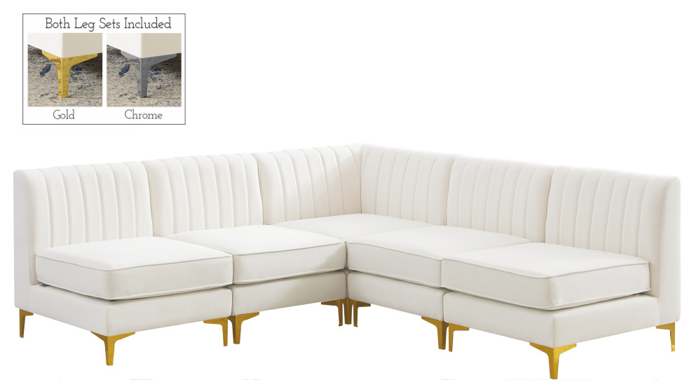 Alina Velvet Modular L Shaped Modular Sectional   Midcentury   Sectional Sofas   by Meridian Furniture  Houzz