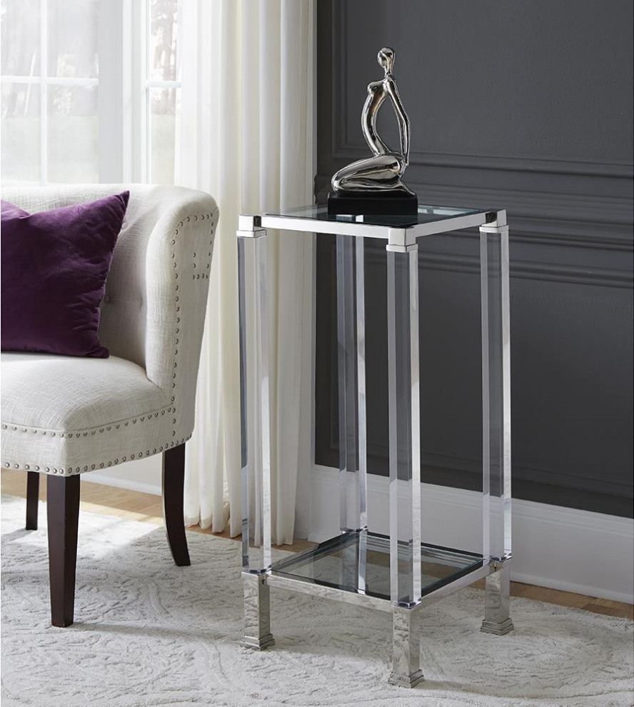 HOWARD ELLIOTT CLARE Pedestal Table Dining Polished Tempered Glass   Contemporary   Side Tables And End Tables   by EuroLuxHome  Houzz