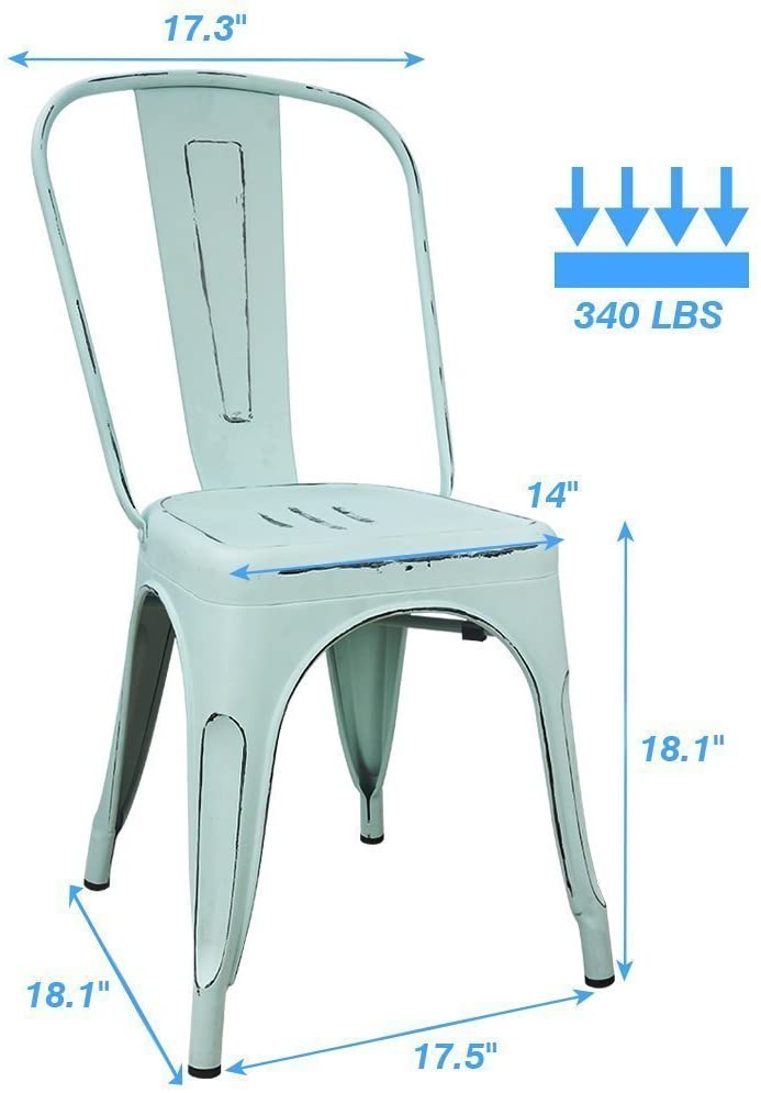 VINEEGO Metal Dining Chair Indoor-Outdoor Use Stackable Classic Trattoria Chair Fashion Dining Metal Side Chairs for Bistro Cafe Restaurant Set of 4 (Distressed Blue)