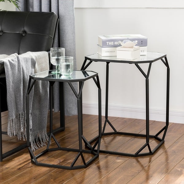 Glitzhome Set of 2 Glam Glass Modern Side Table Sofa Table